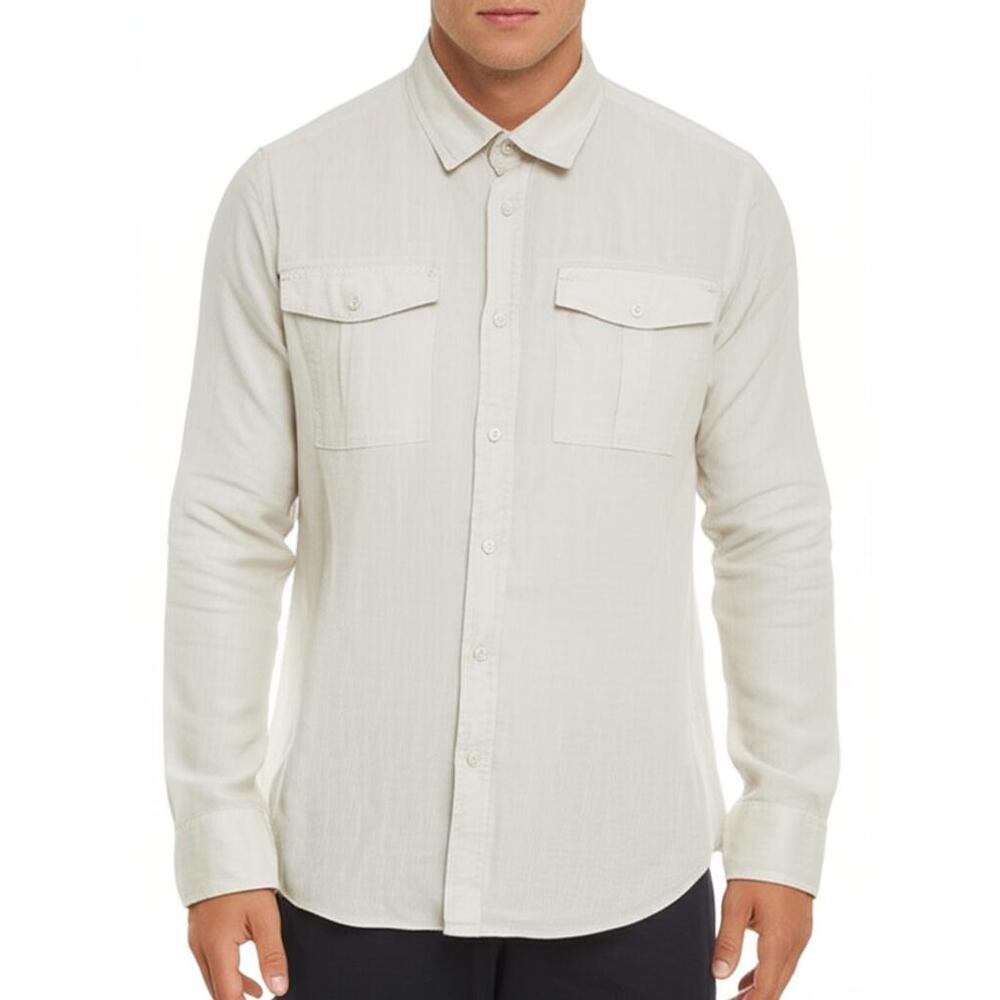 PIOMBO Button Up Shirt Mens Medium‎ White Beach Coastal Luxury Linen Resortwear
